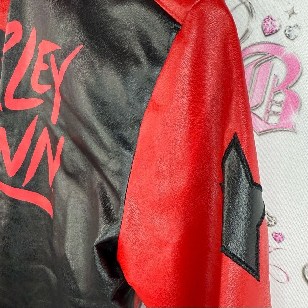 Spirit Halloween two tone red Black Faux Leather Moto Jacket with Heart Zip - Picture 4 of 10